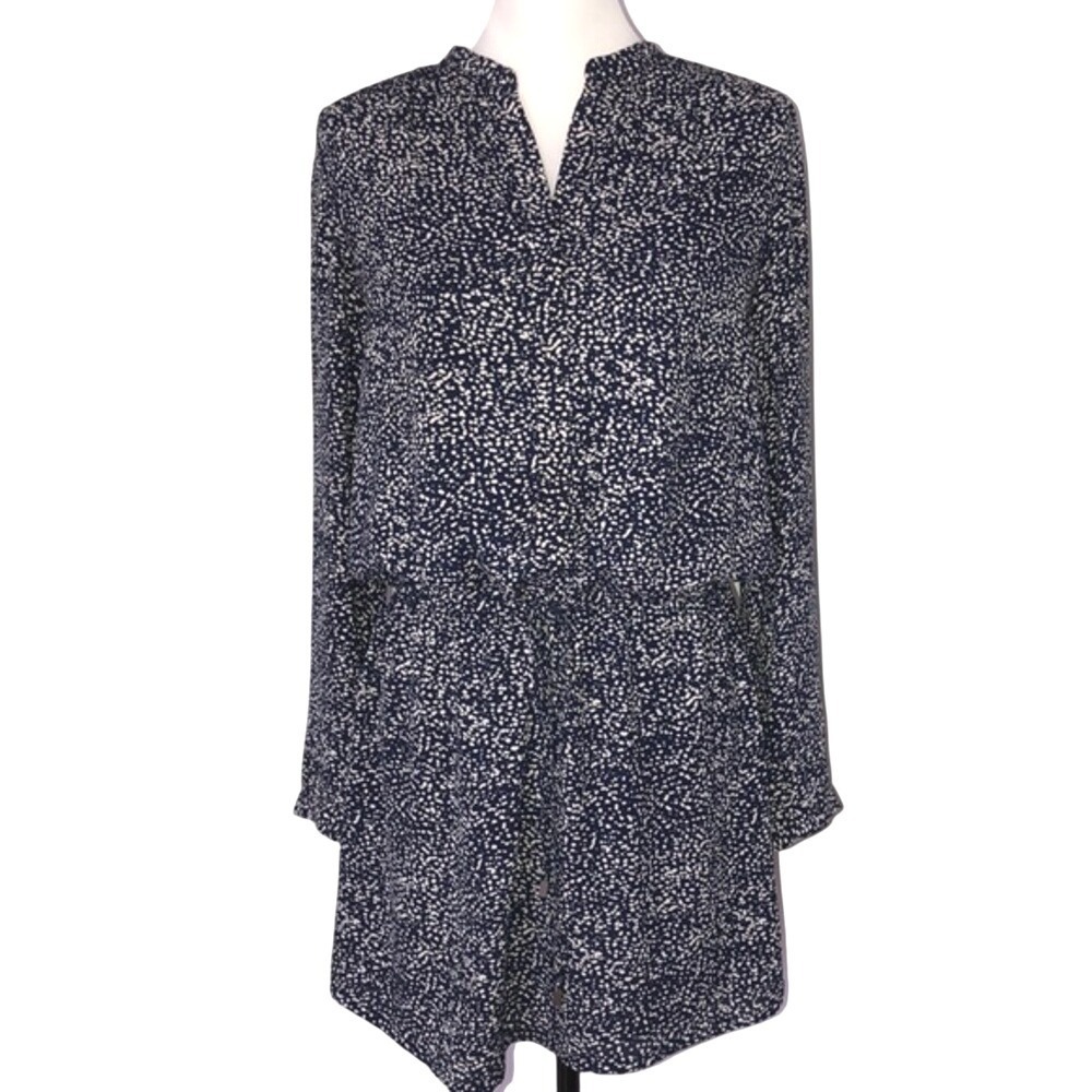 Dalia Abstract Dot Print Split Neck Long Sleeve Tunic Navy Women Small